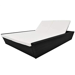 vidaXL Tumbona Doble con Toldo de Jardín Hamaca para Dos Personas con Dosel Piscina Terraza Exterior Porche Poli Ratán Sintético Negro Cojines Crema en oferta