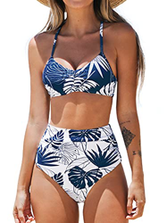 CUPSHE Conjunto de Bikini Fruncido Delantero Braguita Estampada, Azul, XS características