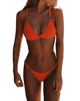 DELEY Mujeres Bikini Triangular Acolchados Tops Trajes De Baño Micro Bottom Ropa De Playa Verano Naranja Tamaño M