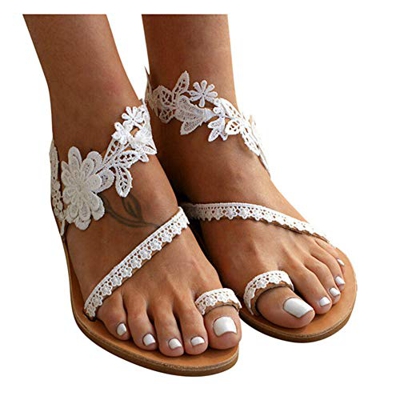 Sandalias Planas Mujer Sandalias Florales con Clip en El Dedo del Pie Sandalias de Tiras Sandalias de Gladiador Planas Florales Zapatos Romanos Zapati