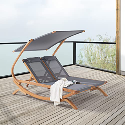 [en.casa] Tumbona para 2 Personas Cama Solar Doble Independiente Reposacabezas Exterior Cama para Jardín Techo Parasol Toldo Ajustable Alerce PVC Poli características