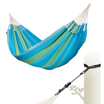 LA SIESTA - Flora Curaçao – Hamaca clásica tamaño King de algodón orgánico + TreeMount Black – Fijación de árbol y postes.