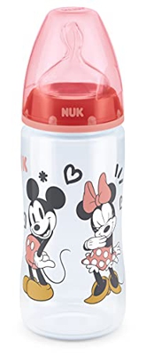 NUK First Choice+ Biberón | 6-18 meses | Pantalla de control de temperatura | 300 ml | Válvula anticólico | Sin BPA | Tetina de silicona | Disney Mick