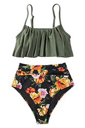 CUPSHE Conjunto de Bikini de Cintura Alta Volantes Traje de Baño de Dos Piezas, XS en oferta