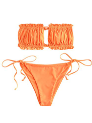 ZAFUL Set de bikini tipo bandeau Tie Cutout para mujer, Naranja-3, L precio