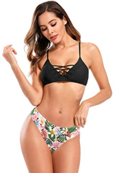 SHEKINI Mujer Traje de Baño Dividido para Mujer Bikinis Conjuntos Chaleco Cinturón Cruzado Traje de Baño Bañador Estampado (M, Negro) características