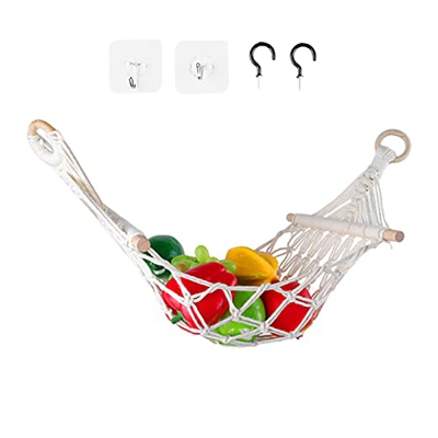 YIDAI Hamaca de frutas y verduras, Hamaca de frutas colgante, Hamaca de frutas debajo del gabinete, Hamacas de frutas y verduras de algodón tejida a m