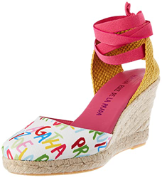Agatha Ruiz de la Prada Sandalia Cuña Mujer Blanco Pistacho Letras Multicolor Talla 40 EU 16,5 Cm precio