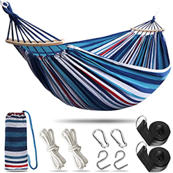 Anyoo Hamaca de Algodón para Jardín con Barra de Madera Curvada de 40 cm Hamaca Cómoda Portátil con Bolsa de Viaje Compacta, Patio Interior / Exterior en oferta