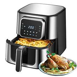 Freidora sin Aceite , 5,5 litros XXL Acero inoxidable, Fácil de limpiar, 8 Programas 40 + Receta, LED-display, Tiempo y temperatura ajustables, Plata, características