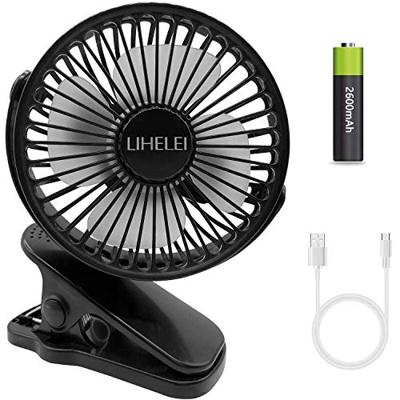LIHELEI Ventilador USB, Portatil Mini Ventilador, 3 Velocidades Potente Pinza Ventiladores, Silencioso Ventilador con Recargable Batería 2600mAh para 