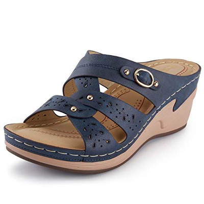 Alexis Leroy Sandalias Mujer Alpargatas Cuña, verano piel Punta abierta Hembra Azul 41 EU