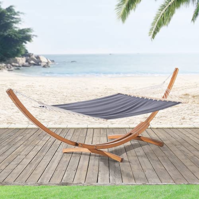 [en.casa] Hamaca Silla Colgante con Soporte Asiento Variable Jardín Balcón Alerce Poliéster hasta 120kg 415 x 120 x 125 cm Gris Oscuro Natural