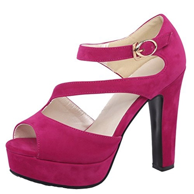 RAZAMAZA Mujer Correa Tobillo Zapatos Plataforma Peep Toe Tacones Ancho Sandalias (38 EU , Peach red)