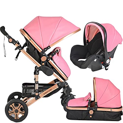 Babyfond Cochecito bebe 3 en 1, silla de paseo ligero 25 kg, deluxe piel sistema de viaje, cochecito bebe 3 piezas, plegado carrito bebe 3 en 1, plega