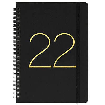 Agenda 2022 - Agenda semanal y mensual, 21,5 x 15,5 cm, Enero de 2022 a diciembre de 2022, tapa dura flexible en espiral con fuerte encuadernación dor