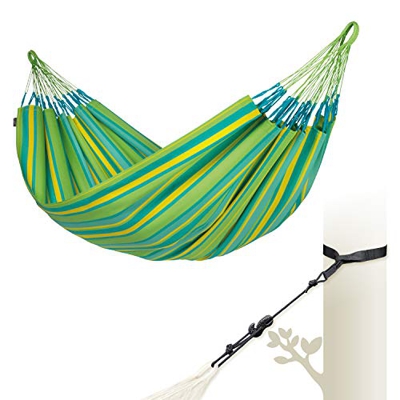 LA SIESTA Brisa Lime - Hamaca clásica doble resistente a la intemperie con kit de suspensión de correa de árbol