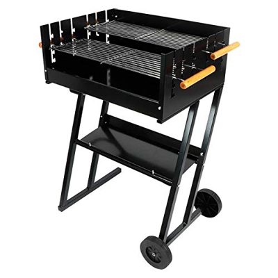 Zerone Parrilla de barbacoa con altura ajustable para barbacoa, barbacoa de carbón, parrilla de jardín, patio, con ruedas, acero negro, 90,5 x 73 x 46