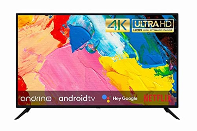 Andrino 43 Pulgadas 4K Smart TV AN43U01 Televisor 109 cm UHD LED Sintonizador T2/S2/C Android TV, Asistente de Google, Play Store, Prime Video, Netfli