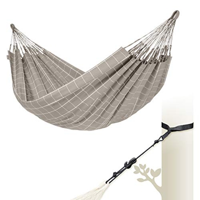 LA SIESTA Brisa Almond - Hamaca clásica doble resistente a la intemperie con kit de suspensión para árbol