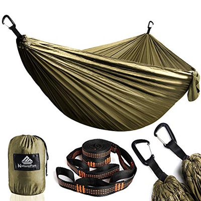 NatureFun Hamaca ultraligera para camping| 300kg de capacidad de carga, (300 x 200 cm) Estilo paracaídas de Nylon, transpirable y de secado rápido. 2 