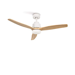 CREATE / WINDSTYLANCE DC / Ventilador techo motor DC blanco aspas madera natural / Silencioso, 2 alturas, temporizador características