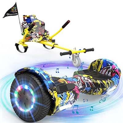 EVERCROSS Hoverboards con Asiento Patinete de autoequilibrio con Hoverkart 6.5 "Hover Scooter Board Altavoces Bluetooth y LED Go Kart Regalo Ideal par