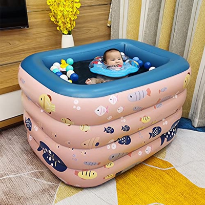 Bañera Hinchable Plegable, Mini Piscina Portátil Bebé, Bañera de SPA para Ducha, Rosa-azul, 120×90×75 cm