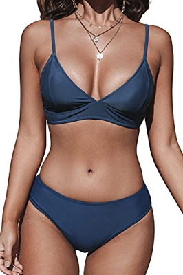 CUPSHE Conjunto de Bikini Triangular Sexy Lace Up Traje de Baño Dos Piezas, XL