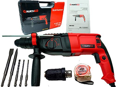 HurthAG RH-910 F - Martillo perforador (910 W, diámetro de perforación de hormigón máx.: 26 mm, eficiencia de impacto: 3,4J, 6 piezas) Juego de cincel
