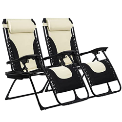RR TLV-TMB-2 Beige 2X Tumbonas Sillas Plegables Gravedad Cero Playa Piscina Hamaca Reposabebidas, Tela, Metal, Universal en oferta