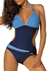 Mujer Traje de Una Pieza V-Cuello Top Halter Bikini Push Up Ropa de Baño Bloque de Color Retro Corte Alto Monokini en oferta