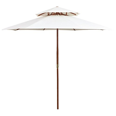 Atlojoys Sombrilla de Dos Pisos, Parasol, para Exterior Patio Terraza Piscina, 270x270 cm Palo de Madera Blanca Crema