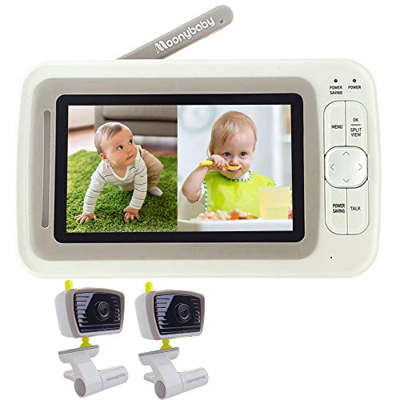 Moonybaby Split 30 Vigilabebés - Visión nocturna gran angular, pantalla dividida,2,4 GHz, Comunicación Bidireccional, Nanas, Sensor de Temperatura, Mo