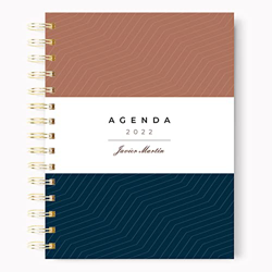 Agenda 2022 día por página personalizada anual | Agenda A5 2022 interior verde-gris | Agenda hombre con elegante diseño de portada en azul, marrón ide precio