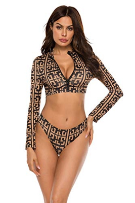 URMOSTIN Bikini Mujer 3 Piezas Set con Bufanda, Traje de Surf de Manga Larga con Cremallera y Estampado de Moda de Cintura Alta BañAdores Bikinis Ropa