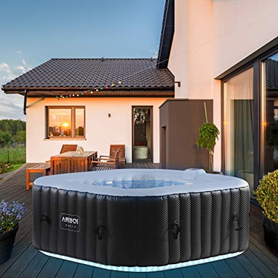 Arebos Spa Hinchable Piscina de hidromasaje con iluminación LED | Jacuzzi | 154x154cm | 6 colores | hinchable | cuadrada | para interior y exterior | 