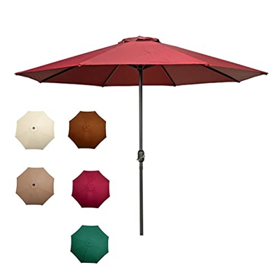 Parasol Grande De Jardín, Telas para Toldos, Abrir Manualmente, Vino Tinto, Verde Oscuro, Blanquecino, Caqui, Marrón, 2.7M, para Terraza, Mercado, Cam