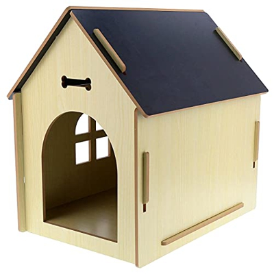 Zerone - Casa de animales de compañía con tejado, perro plegable de madera, casa de animal familiar con diseño esculpido para interior y exterior, 58 