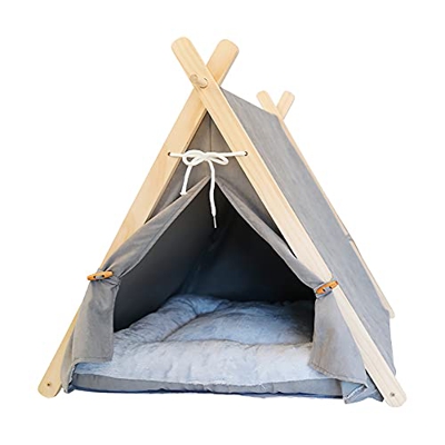 hylley Tienda Tipi para Perros Grandes, Tienda Tipi Portátil para Mascotas, para Gatos Exteriores, Casa Interior para Cachorros con Cama De Cojín (Gra