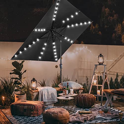 DRSM Sombrilla Cuadrada para Patio de 10 pies con 40 Luces LED, sombrilla para Patio, sombrillas para Mesa de Mercado al Aire Libre con manivela incli
