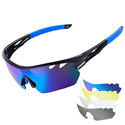 DOVAVA Gafas Ciclismo Hombre Mujer con 4 Lentes Intercambiables , Gafas de Sol Polarizadas Protección UV 400 para Deportivas Running Bicicleta MTB Gol