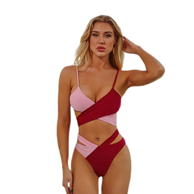 Bonfor Bikinis Mujer Brasileños Push Up 2021 Leopardo - Baratos Bikini Mujer Sexy Ropa de Baño Marca Playa, Tajes de Baño de Dos Piezas (Rosa&Rojo, L,
