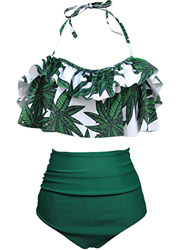AOQUSSQOA Mujer Traje de baño con Volantes para Mujer Cintura Alta Dividida Bikini natación Esencial (Bamboo, XXL) características