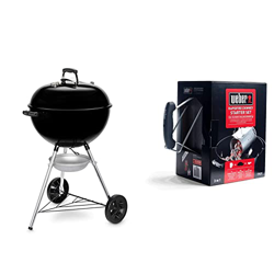 Weber E-5710 Barbacoa (Barbacoa, Carbón vegetal, 2342 cm², 57 cm, Carro, Parrilla) + 17631 Set Chimenea con briquetas Encendido Blancas, Inox, 2 kg /  características