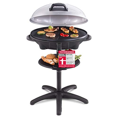 Cloer 6789 - Barbacoa con termómetro integrado (2400 W, 38,5 x 52,5 cm, se puede guardar ahorrando espacio, color negro y plateado