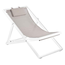 Duramax, Marco Blanco con Honda Gris Topo Newport, 3 Asientos reclinables con cómodo reposacabezas, Cubiertas Plegables, Patios, Piscinas, Playa y más en oferta