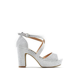 Modelisa - Sandalia Tacón Ancho Brillo Con Plataforma Tiras Cruzadas Punta Abierta Fiesta Mujer (Plata, numeric_39) en oferta