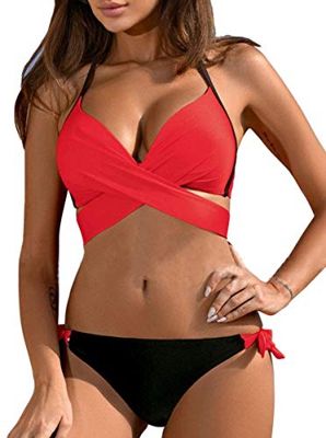JFAN Traje De Baño Mujer Sexy Bañador de Baño Conjunto de Bikini Push up Sujetador Acolchado Traje de baño Bikini para Mujeres(Rojo,L)