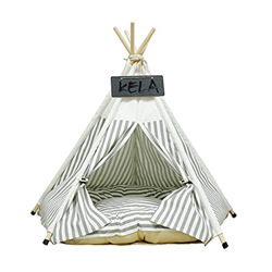 QinWenYan Tienda de Mascotas Mascotas Teepee Perros Tent Stripes Cat Bed Play Casa con cojín Pet Teepee Cama DE Cables DE Cable PORTEPORTE Tienda de L precio